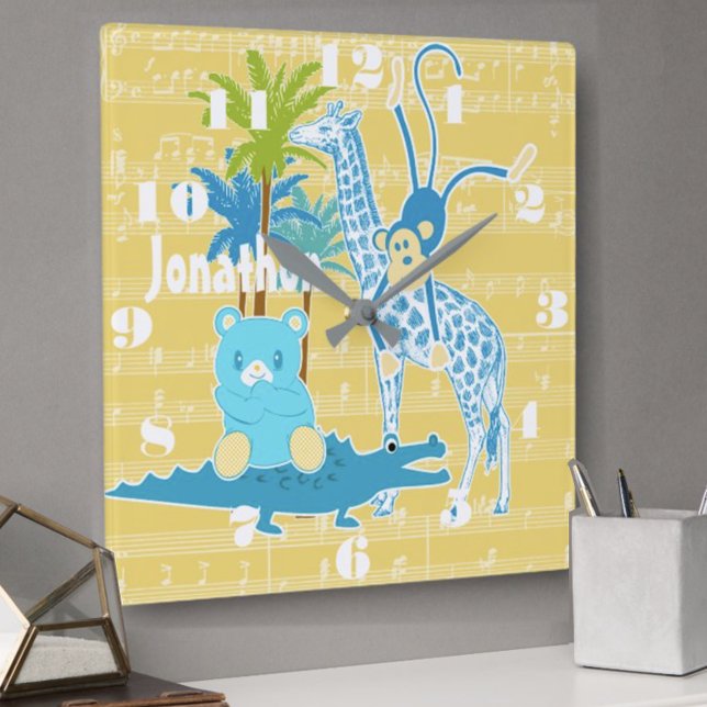 Personalised Yellow Blue Jungle Animal Wall Clock (Creator Uploaded)