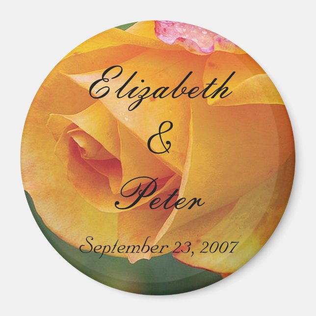 Personalised Yellow Blushing Rose Wedding Magnet (Front)
