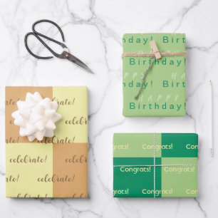 Personalised Yellow Brown Green Birthday, Congrats Wrapping Paper Sheet