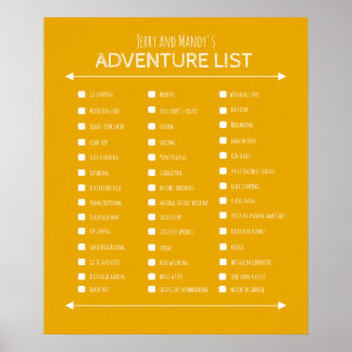 Personalised yellow couple's adventure list poster