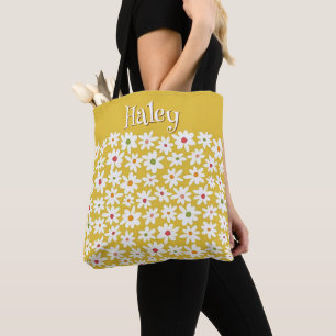 Personalised Yellow Daisy Print Tote Shoulder Bag