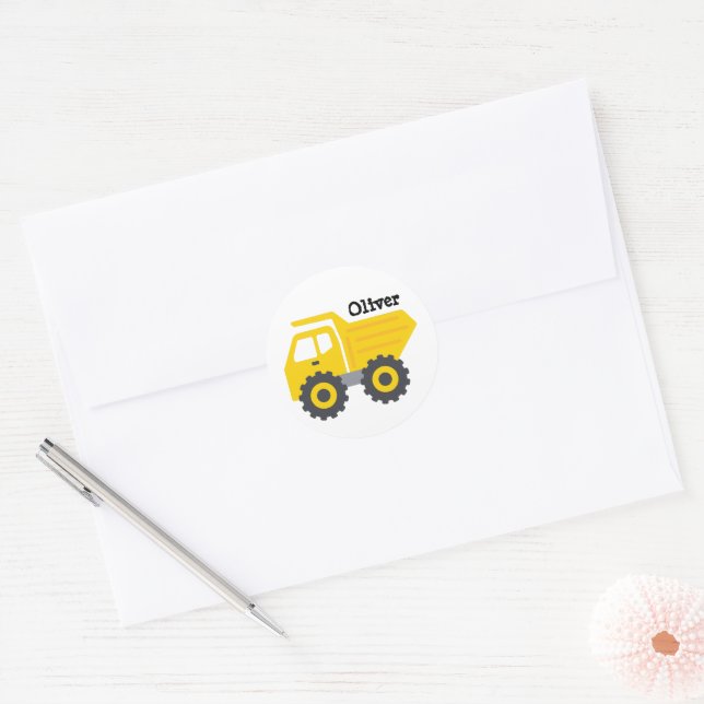 Personalised Yellow Dump Truck Classic Round Sticker (Envelope)
