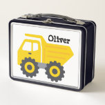 Personalised Yellow Dump Truck Metal Lunch Box<br><div class="desc">Personalised lunch box for your boy who loves yellow dump truck construction vehicles. You can change the text,  font style,  and colour.</div>