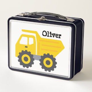 Personalised Yellow Dump Truck Metal Lunch Box