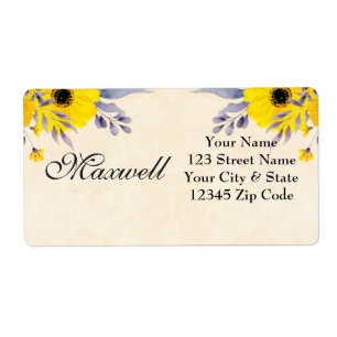 Personalised yellow floral shipping address label