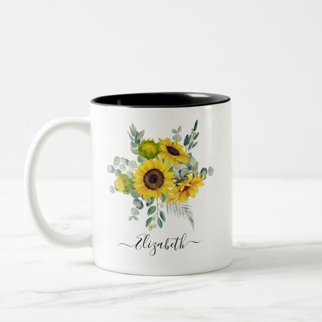 Personalised Yellow Floral Sunflower Mug (Left)
