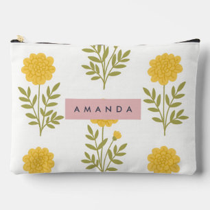 Personalised Yellow Flower and Green Leaf Pattern Accessory Pouch