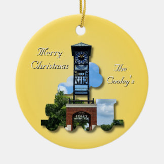 Personalised (Yellow) Foley Clock Tower & Train  Ceramic Ornament