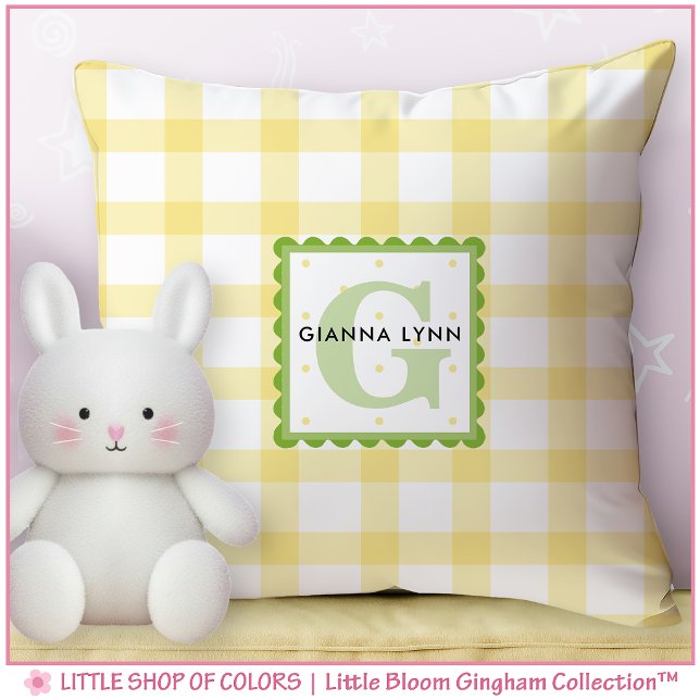 Personalised Yellow Gingham Monogram Nursery Cushion (Creator Uploaded)