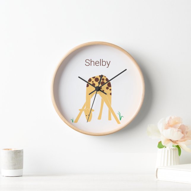 Personalised Yellow Giraffe, 10" Round Clock (Home)