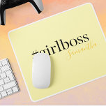Personalised Yellow #GirlBoss Name  Mouse Pad<br><div class="desc">Add a pop of sunshine to your workspace with this cheerful yellow #girlboss mouse pad! Featuring bold black typography and a customisable name in a warm golden script, this empowering design is perfect for female entrepreneurs, office queens, students, or any driven woman. Ideal as a motivational desk accessory or thoughtful...</div>
