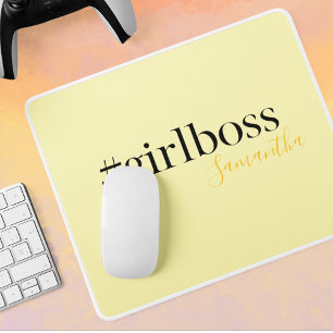 Personalised Yellow #GirlBoss Name  Mouse Pad