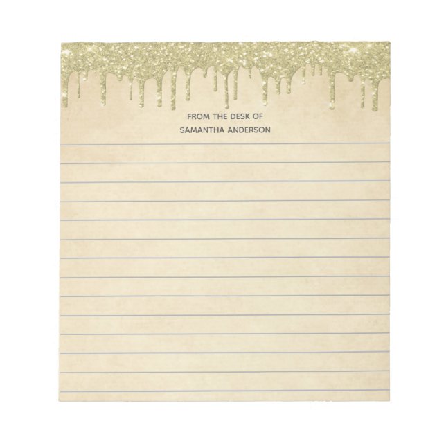 Personalised Yellow Gold Dripping Glitter Personal Notepad (Front)