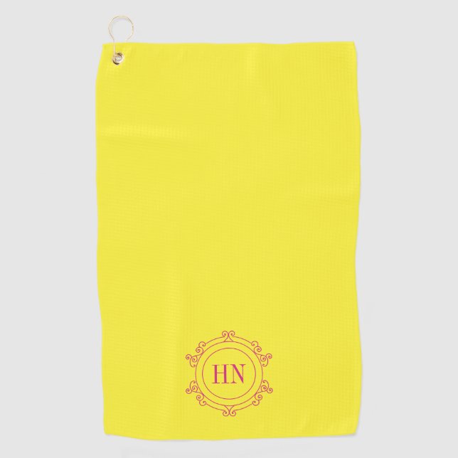 Personalised Yellow Golf Towel with Initials (Front)