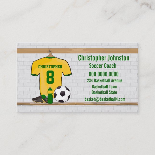 Personalised Yellow Green Football Soccer Jersey Business Card (Front)