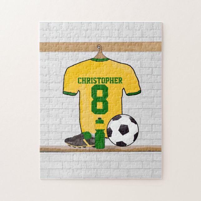 Personalised Yellow Green Football Soccer Jersey Jigsaw Puzzle (Vertical)