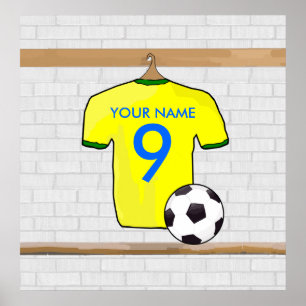 Personalised Yellow Green Football Soccer Jersey Poster