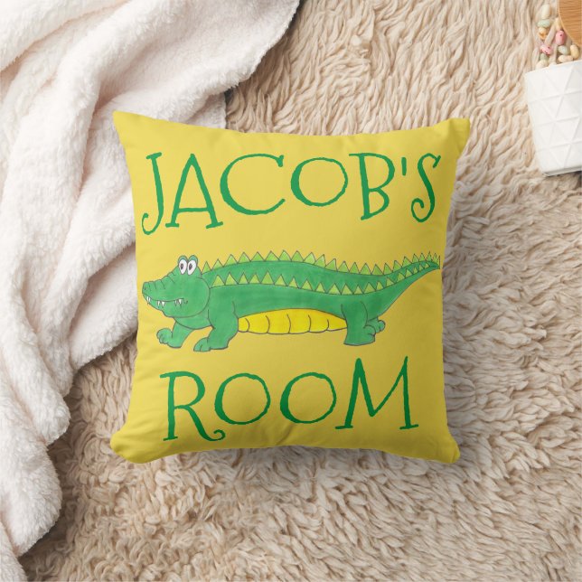 Personalised Yellow Green Gator Alligator Croc Cushion (Blanket)