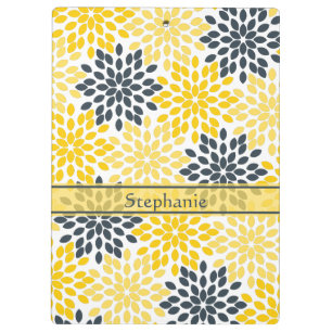 Personalised Yellow, Grey Charcoal Modern Floral Clipboard