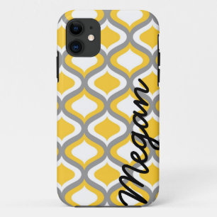 Personalised Yellow Grey Ogee Pattern iPhone 11 Case