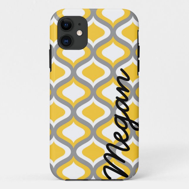 Personalised Yellow Grey Ogee Pattern Case-Mate iPhone Case (Back)