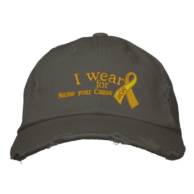 Personalised Yellow Hope Ribbon Your Text Embroidered Hat (Front)
