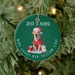 Personalised Yellow Lab Lover Nurse Christmas Gift Ceramic Ornament