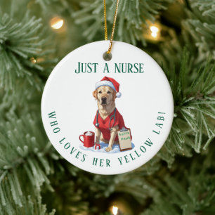 Personalised Yellow Lab Lover Nurse Christmas Gift Ceramic Ornament