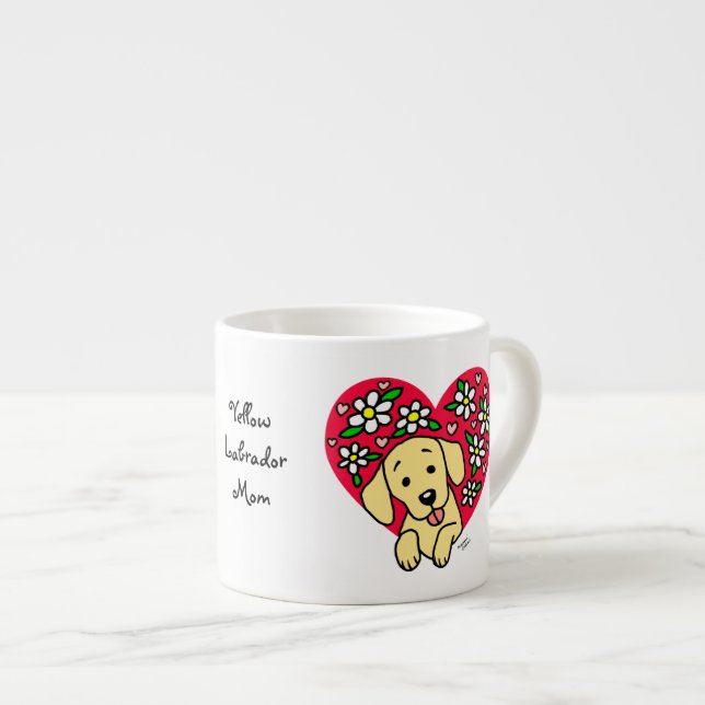 Personalised Yellow Lab Mum Floral Heart Cartoon Espresso Cup (Front Right)