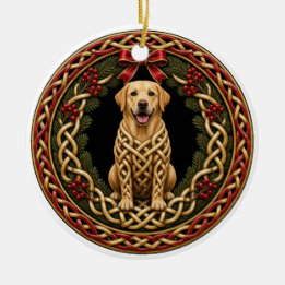 Personalised Yellow Lab Wreath Celtic Knot Ceramic Ornament