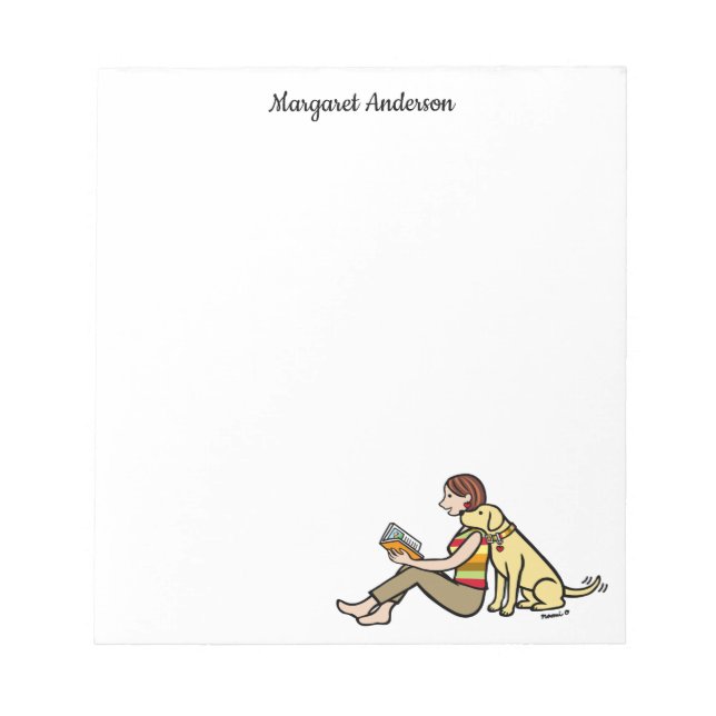 Personalised Yellow Labrador and Mum Reading Notepad (Front)