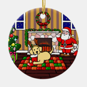 Personalised Yellow Labrador Christmas Cartoon Ceramic Ornament