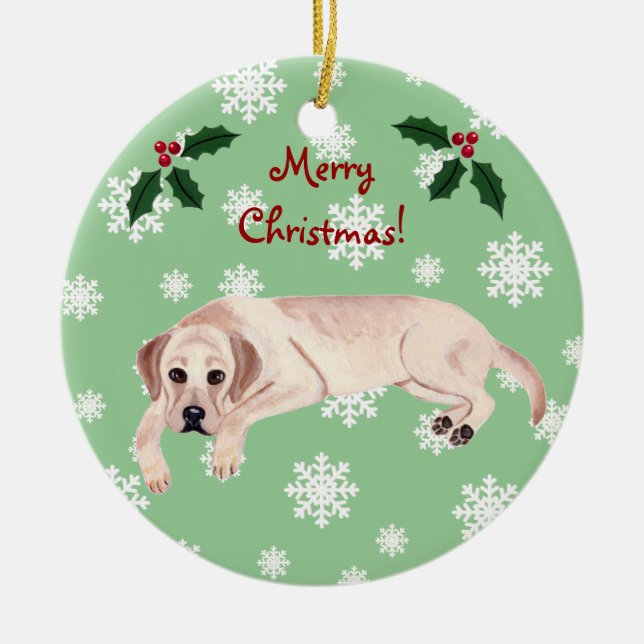 Personalised Yellow Labrador Christmas Ceramic Tree Decoration (Front)
