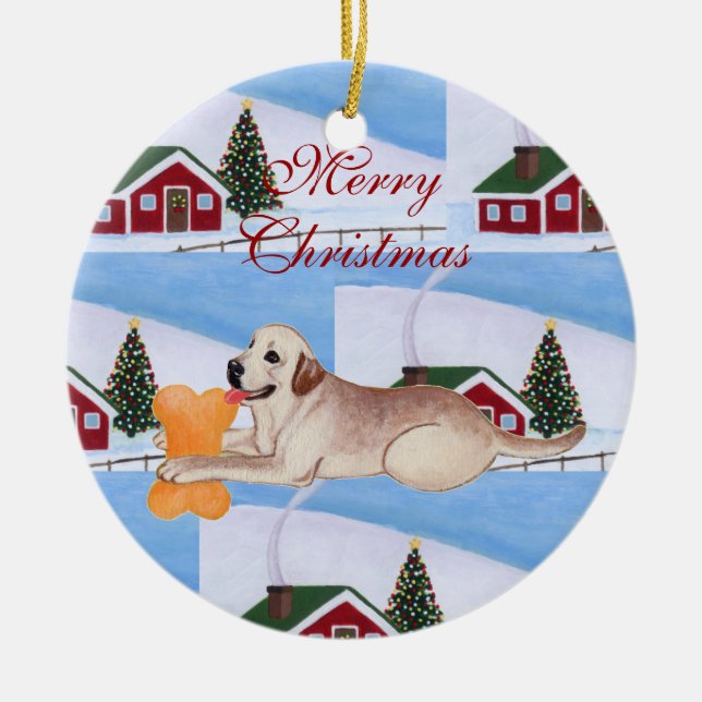 Personalised Yellow Labrador Christmas Ceramic Tree Decoration (Front)