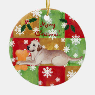 Personalised Yellow Labrador Christmas Mosaic Ceramic Tree Decoration
