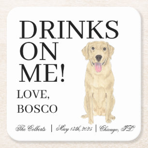 Personalised Yellow Labrador Dog Wedding Square Paper Coaster