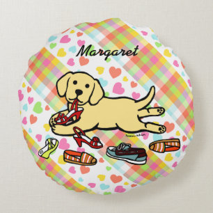 Personalised Yellow Labrador Puppy Cartoon Round Cushion