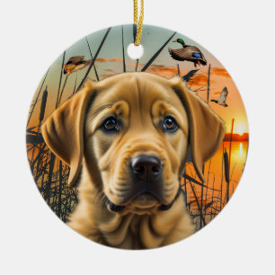 Personalised Yellow Labrador Puppy  Ceramic Ornament