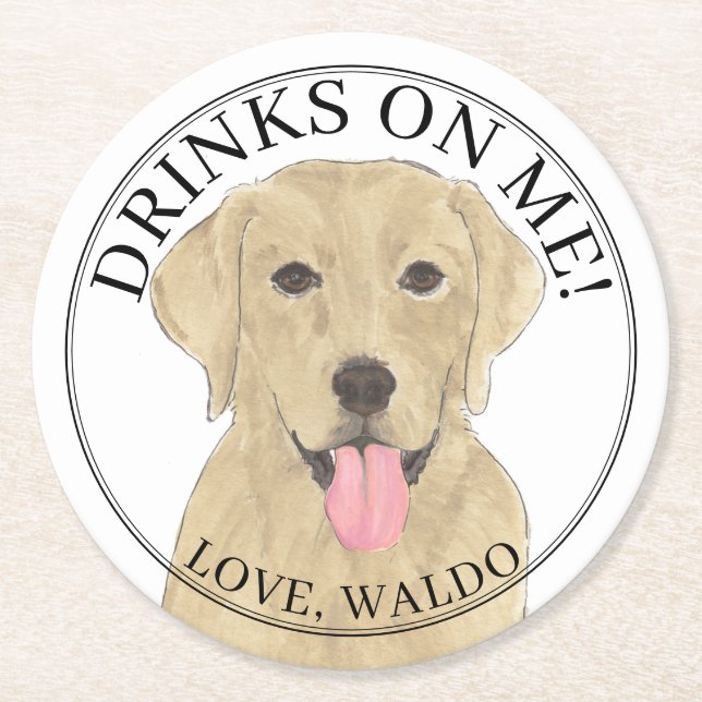 Personalised Yellow Labrador Wedding Round Paper Coaster (Front)