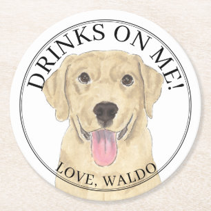 Personalised Yellow Labrador Wedding Round Paper Coaster