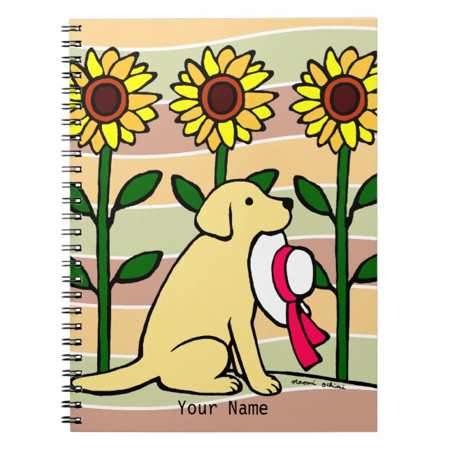 Personalised Yellow Labrador with Sunflowers Notebook (Front)