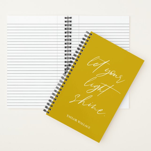 Personalised yellow Let Your Light Shine quote Notebook (Inside)