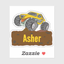 Personalised Yellow Monster Truck Name Labels