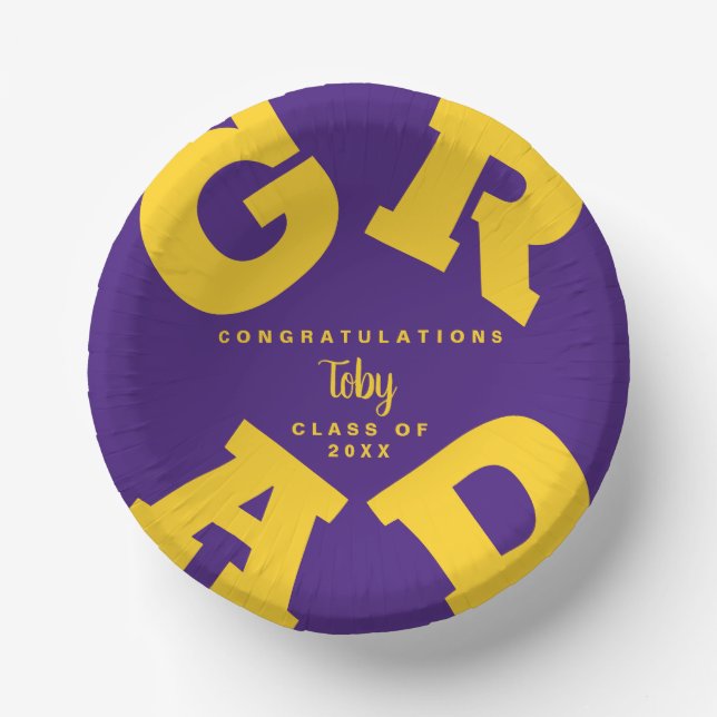 Personalised Yellow on Purple Graduation Paper Plate (Front)