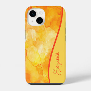 Personalised Yellow Orange Watercolor iPhone 14 Case