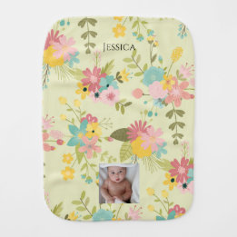 Personalised Yellow Pink Green Florals Burp Cloth