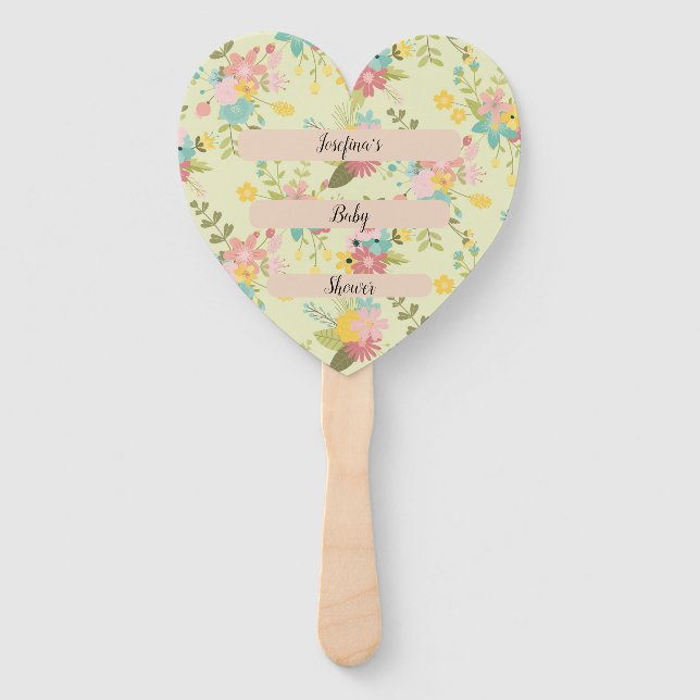 Personalised Yellow Pink Green Florals Hand Fan (Front)