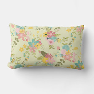 Personalised Yellow Pink Green Florals Lumbar Cushion