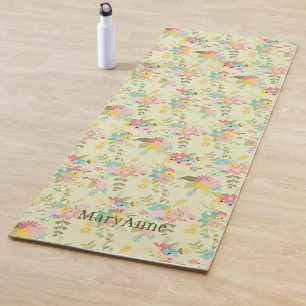Personalised Yellow Pink Green Florals Yoga Mat
