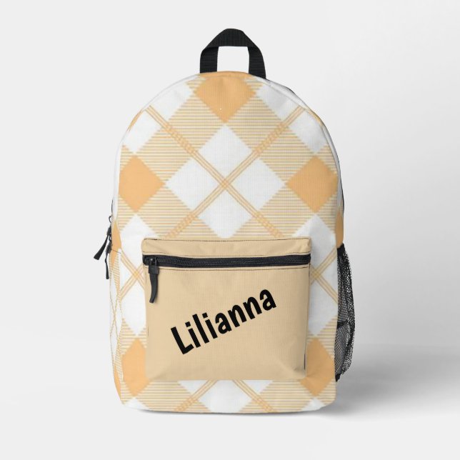 Personalised Yellow Plaid Printed Backpack (Front)